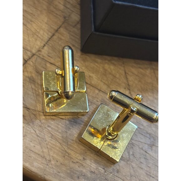 Gold-Tone Textured Square Cufflinks In Black Gift Box - Picture 2 of 4